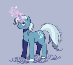 Size: 1024x917 | Tagged: safe, artist:mojothebrojo, trixie, pony, unicorn, g4, blushing, female, magic, mare, missing accessory, simple background, solo