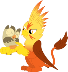 Size: 869x920 | Tagged: safe, artist:porygon2z, owlowiscious, oc, oc:blaze, bird, griffon, owl, g4