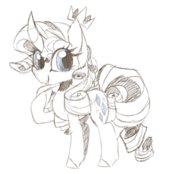 Size: 1024x1024 | Tagged: safe, artist:drunkencoffee, rarity, pony, g4, crown, curved horn, female, horn, jewelry, monochrome, partial color, regalia, simple background, solo, transparent background