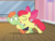 Size: 669x503 | Tagged: safe, screencap, apple bloom, shuffle step, earth pony, pony, g4, on your marks, adorabloom, bipedal, bow, cropped, cute, dancing, eyes closed, female, filly, hair bow, holding a pony, open mouth, uncomfortable