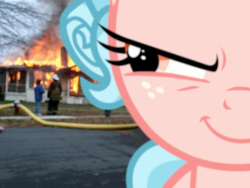 Size: 500x375 | Tagged: safe, cozy glow, g4, school raze, burning, disaster girl, irl, meme, photo, pure concentrated unfiltered evil of the utmost potency, pure unfiltered evil, some mares just want to watch the world burn
