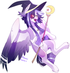 Size: 2408x2518 | Tagged: safe, artist:erinartista, artist:skimea, oc, oc only, oc:kama, oc:shylu, pegasus, pony, female, fusion, hat, high res, mare, simple background, solo, staff, transparent background, witch hat
