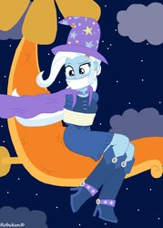 Size: 755x1057 | Tagged: safe, artist:robukun, trixie, equestria girls, g4, bondage, bound and gagged, clothes, gag, hat, rope, rope bondage, tied up, trixie's hat