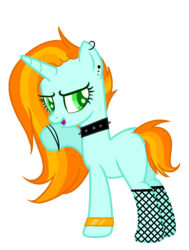Size: 770x1020 | Tagged: safe, artist:kookiebeatz, oc, oc only, oc:streetz, pony, unicorn, blank flank, bracelet, choker, clothes, ear piercing, earring, female, fishnet stockings, flank, freckles, jewelry, mare, open mouth, piercing, raised hoof, simple background, solo, spiked choker, stockings, thigh highs, transparent background, wristband