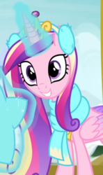 Size: 386x653 | Tagged: safe, screencap, princess cadance, alicorn, pony, g4, my little pony best gift ever, clothes, cropped, cute, cutedance, earmuffs, female, magic, magic aura, mare, scarf, smiling, solo focus, telekinesis, winter outfit