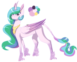 Size: 1024x825 | Tagged: safe, artist:leviathanscrown, princess celestia, alicorn, classical unicorn, pony, unicorn, alternate hairstyle, cloven hooves, coat markings, color palette, curved horn, dappled, ear piercing, earring, female, freckles, horn, jewelry, leonine tail, mare, missing accessory, missing cutie mark, peytral, piercing, ponytail, simple background, solo, transparent background, unshorn fetlocks