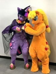 Size: 1539x2048 | Tagged: safe, applejack, twilight sparkle, alicorn, human, g4, fursuit, irl, irl human, photo, twilight sparkle (alicorn)