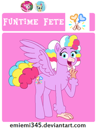 Size: 479x630 | Tagged: safe, artist:emiemi345, oc, oc only, oc:funtime fete, hippogriff, female, magical lesbian spawn, offspring, parent:pinkie pie, parent:princess skystar, parents:skypie, reference sheet, solo