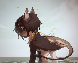 Size: 1800x1454 | Tagged: safe, artist:sobaka_blyadskaya, oc, oc only, pegasus, pony, leonine tail, ocean, scar, solo, wings, ych result