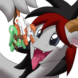 Size: 2000x2000 | Tagged: safe, artist:foxkai, oc, oc only, oc:milkyway mihay, oc:pixel bit, oc:sketch pad, pony, clothes, fetish, high res, imminent vore, male, socks, stallion, striped socks, tongue out