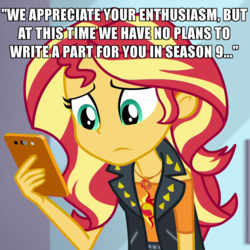 Size: 1000x1000 | Tagged: safe, edit, screencap, sunset shimmer, a fine line, equestria girls, g4, my little pony equestria girls: better together, caption, cropped, drama, female, geode of empathy, image macro, magical geodes, solo, text