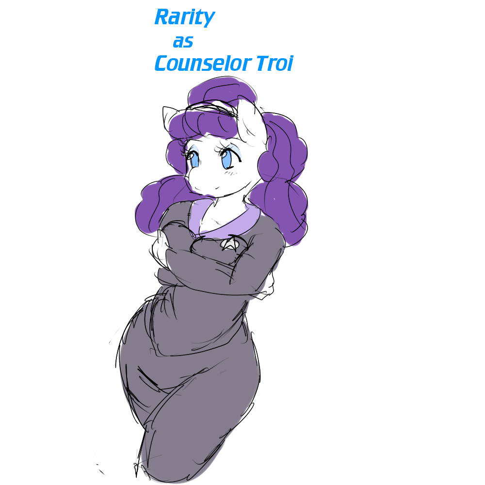 1886669 - safe, artist:nepkari, rarity, anthro, g4, breasts, busty rarity,  colored pupils, crossover, deanna troi, female, simple background, sketch,  solo, star trek, star trek: the next generation, white background -  Derpibooru