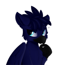 Size: 1500x1500 | Tagged: safe, artist:lunar froxy, oc, oc only, oc:orion, oc:orion starshade, griffon, bust, eye clipping through hair, male, simple background, solo, thinking, transparent background