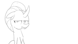 Size: 933x531 | Tagged: safe, artist:sintakhra, ocellus, changedling, changeling, tumblr:studentsix, g4, annoyed, black and white, female, grayscale, lineart, looking at you, monochrome, ocellus is not amused, simple background, solo, unamused, white background