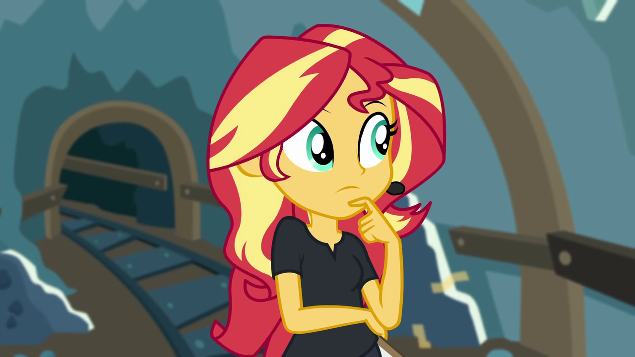 1886742 - safe, screencap, sunset shimmer, all the world&#39;s off stage,  equestria girls, equestria girls series, cyoa, female, headset, solo -  Derpibooru