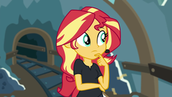 Size: 1920x1080 | Tagged: safe, screencap, sunset shimmer, all the world's off stage, equestria girls, equestria girls series, g4, cyoa, female, headset, solo