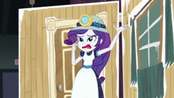 Size: 1280x720 | Tagged: safe, screencap, rarity, equestria girls, g4, my little pony equestria girls: better together, opening night, accent, animated, apron, clothes, context is for the weak, cute, dancing, dancity, disco dance, female, frown, grin, gritted teeth, hat, headlamp, helmet, miner, mining helmet, open mouth, rarara, raribetes, selfie soot, smiling, solo, sound, the club can't even handle me right now, wat, webm, wide eyes