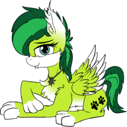 Size: 1228x1221 | Tagged: safe, artist:calena, oc, oc only, oc:evergreen feathersong, pegasus, pony, werewolf, fangs, paw prints, paws, riptire, wings