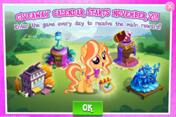 Size: 1037x687 | Tagged: safe, gameloft, gilded lily, princess ember, thorax, changedling, changeling, pony, unicorn, g4, advertisement, female, filly, king thorax