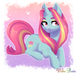 Size: 3000x2898 | Tagged: safe, artist:nika-rain, oc, oc only, pony, unicorn, heart, high res, prone, solo, trade