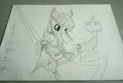 Size: 1585x1080 | Tagged: safe, artist:胡礼资, oc, oc only, oc:hooliizii, pony, g4, games ponies play, solo, traditional art