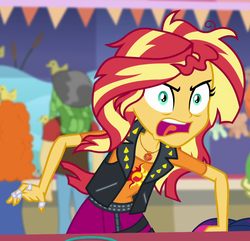 Size: 878x847 | Tagged: safe, screencap, sunset shimmer, equestria girls, equestria girls specials, g4, my little pony equestria girls: better together, my little pony equestria girls: rollercoaster of friendship, angry, bandage, cropped, geode of empathy, it's not about the parakeet, magical geodes, messy hair, rage, rageset shimmer