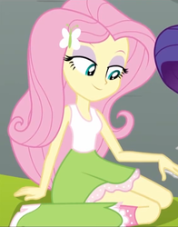 Size: 561x715 | Tagged: safe, screencap, fluttershy, equestria girls, g4, my little pony equestria girls: rainbow rocks, bedroom eyes, clothes, screenshots, skinny, sleeveless, tank top, thin