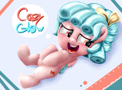 Size: 1884x1392 | Tagged: safe, artist:alishasilver, cozy glow, pegasus, pony, g4, marks for effort, belly, cozybetes, cute, cutie mark, female, filly, freckles, misleading thumbnail, on back, open mouth, open smile, solo, wings