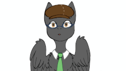 Size: 1280x720 | Tagged: safe, artist:shiro-roo, oc, oc only, oc:mr centauri, pegasus, pony, animated, bust, chest fluff, eyes closed, frame by frame, gif, glasses, hat, male, necktie, portrait, simple background, smiling, solo, spread wings, stallion, white background, wings