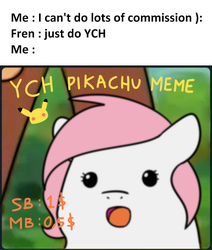 Size: 868x1024 | Tagged: safe, artist:sugar morning, oc, oc only, oc:sugar morning, pikachu, pony, commission, funny, meme, pokémon, remake, surprised, surprised pikachu, your character here