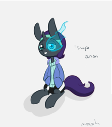 Size: 914x1028 | Tagged: safe, artist:mooph, oc, oc only, oc:nyx, alicorn, pony, 4chan, crossover, female, implied anon, mare, meme, sans (undertale), simple background, solo, undertale