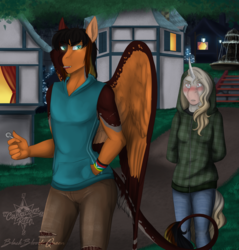 Size: 1280x1341 | Tagged: safe, artist:blackblood-queen, oc, oc only, oc:cross stitch, oc:daniel dasher, dracony, hybrid, unicorn, anthro, albino, anthro oc, clothes, female, hoodie, mare, story in the source