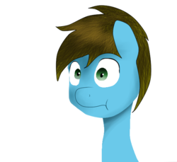 Size: 600x550 | Tagged: safe, oc, oc only, oc:fruit taco, pony, blue skin, brown mane, green eyes, poker face, simple background, solo, transparent background