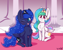 Size: 1920x1536 | Tagged: safe, artist:dsp2003, princess celestia, princess luna, alicorn, pony, :3, :p, behaving like a cat, blushing, cheek fluff, chest fluff, chibi, colored pupils, comet, cute, cutelestia, dsp2003 is trying to murder us, duo, ear fluff, ethereal mane, female, hnnng, looking at you, lunabetes, mare, missing accessory, one eye closed, royal sisters, signature, silly, sitting, smiling, sparkles, starry eyes, starry mane, tongue out, weapons-grade cute, wingding eyes, wink