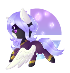 Size: 3824x4000 | Tagged: safe, artist:twily-star, oc, oc:silky feathers, pegasus, pony, icey-verse, abstract background, chibi, clothes, commission, costume, cute, female, flying, heart eyes, magical lesbian spawn, mare, next generation, ocbetes, offspring, parent:lily lace, parent:nightshade, parents:nightlace, shadowbolts, shadowbolts costume, solo, starry eyes, wingding eyes