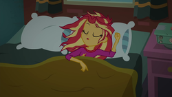 Size: 1920x1080 | Tagged: safe, screencap, sunset shimmer, equestria girls, g4, monday blues, my little pony equestria girls: summertime shorts, bed, female, sleeping, solo, sunset's apartment