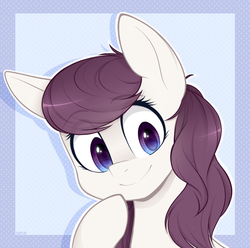 Size: 707x700 | Tagged: safe, artist:higglytownhero, oc, oc only, oc:node, earth pony, pony, bust, female, looking at you, mare, simple background, smiling, solo