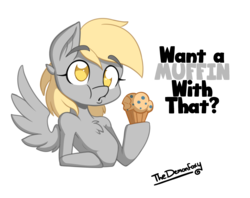 Size: 2531x2000 | Tagged: safe, artist:demonfox, derpy hooves, pegasus, pony, g4, chest fluff, cute, derpabetes, female, food, high res, mare, muffin, simple background, solo, transparent background