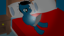 Size: 1920x1080 | Tagged: safe, artist:agkandphotomaker2000, oc, oc only, oc:pony video maker, pony, computer, laptop computer, night, relaxing, solo