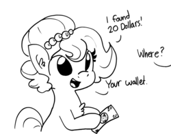 Size: 1280x1003 | Tagged: safe, artist:tjpones, oc, oc:brownie bun, earth pony, pony, horse wife, black and white, female, grayscale, money, monochrome, stealing