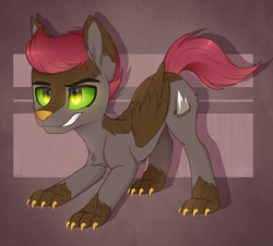Size: 1200x1084 | Tagged: safe, artist:higglytownhero, oc, oc only, oc:mountain bound, hybrid, original species, timber pony, timber wolf, claws, male, simple background, solo, species swap, stallion