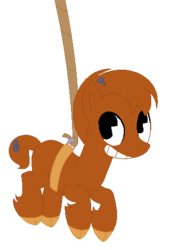 Size: 338x484 | Tagged: safe, artist:eggi-myst3ry, artist:selenaede, oc, oc only, earth pony, pony, barrel, base used, crossover, cuphead, grin, pac-man eyes, ponified, simple background, smiling, studio mdhr, suspended, transparent background