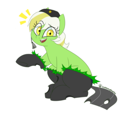 Size: 1280x1195 | Tagged: safe, artist:notenoughapples, oc, oc only, oc:verdant gear, changeling, pony, disguise, disguised changeling, male, simple background, smiling, solo