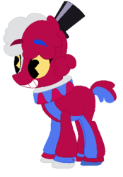 Size: 303x436 | Tagged: safe, artist:eggi-myst3ry, artist:selenaede, earth pony, pony, base used, beppi the clown, black hat, clothes, clown, clown pony, clown shoes, crossover, cuphead, gloves, hat, pac-man eyes, ponified, shoes, simple background, studio mdhr, top hat, transparent background