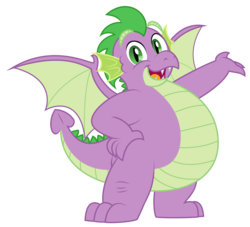 Size: 3950x3583 | Tagged: safe, artist:aleximusprime, spike, dragon, flurry heart's story, g4, adult, adult spike, belly, bhm, big belly, bio in description, cute, fat, fat spike, future spike, hand on hip, high res, looking at you, male, obese, older, older spike, simple background, solo, transparent background, vector, winged spike, wings
