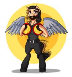 Size: 3000x3200 | Tagged: safe, artist:jack-pie, oc, oc only, pegasus, pony, beard, bipedal, clothes, facial hair, high res, male, seth rollins, solo, sports, stallion, wrestling, wwe