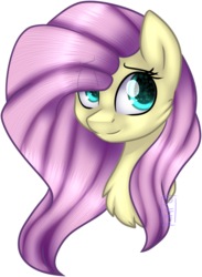 Size: 2044x2786 | Tagged: safe, artist:akirachan047, artist:koro-megasaki-andro4, fluttershy, pony, g4, bust, chest fluff, eye clipping through hair, female, high res, mare, simple background, solo, transparent background