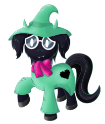 Size: 2474x2911 | Tagged: safe, artist:sethisto, pony, spoiler:deltarune, background removed, clothes, crossover, cute, deltarune, fluffy boi, glasses, hat, high res, male, ponified, ralsei, scarf, solo, undertale