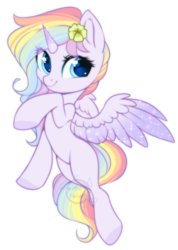 Size: 600x843 | Tagged: safe, artist:cabbage-arts, oc, oc only, oc:flower power, alicorn, pony, alicorn oc, commission, commissioner:batbrony, female, flower, flower in hair, flying, mare, simple background, solo, transparent background