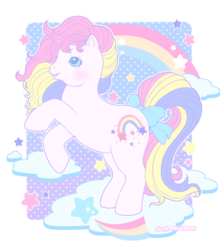 Size: 600x675 | Tagged: safe, artist:milkaron, baby starbow, pony, g1, baby, baby pony, bow, female, rainbow, simple background, solo, tail bow, transparent background